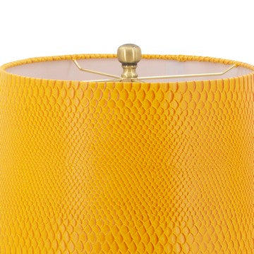 27 Inch Modern Table Lamp Vegan Faux Leather Iron Bright Orange Yellow By Casagear Home BM285167
