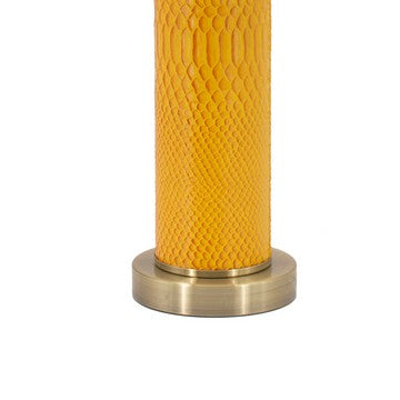 27 Inch Modern Table Lamp Vegan Faux Leather Iron Bright Orange Yellow By Casagear Home BM285167