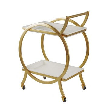 Sia Bar Cart | 34" | Rolling | Steel Frame | Removable Trays | White Gold