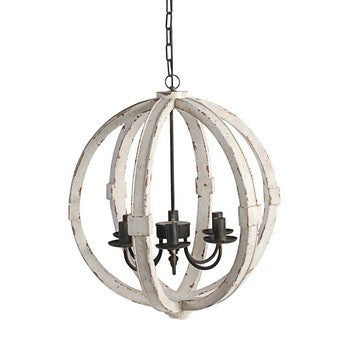 Chandelier | 22" | 6 Light | Candelabra Wood Frame | White Finish