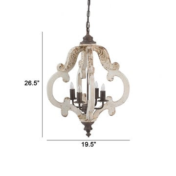 20 Inch 4 Light Wood Chandelier Classic Candelabra Style Vintage White By Casagear Home BM285176