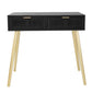 Pia 32 Inch Wood Console Table 2 Drawers Woven Rattan Design Black Gold By Casagear Home BM285177