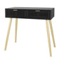 Pia 32 Inch Wood Console Table, 2 Drawers, Woven Rattan Design, Black, Gold By Casagear Home