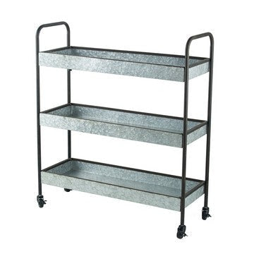 Rolling Cart | 40" | Metal | 3 Tier Shelves | Galvanized Gray