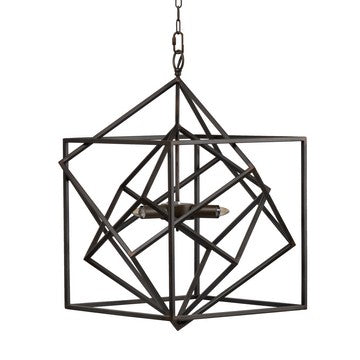 19 Inch 2 Light Chandelier, Geometric Pattern, Iron Frame, Retro, Black By Casagear Home