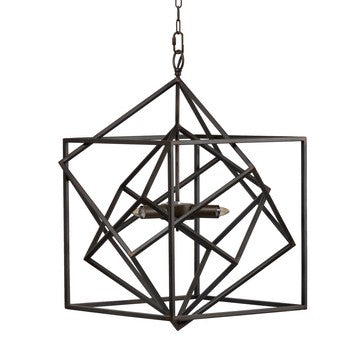 Chandelier | 19" | 2 Light | Geometric Iron Frame | Retro Black