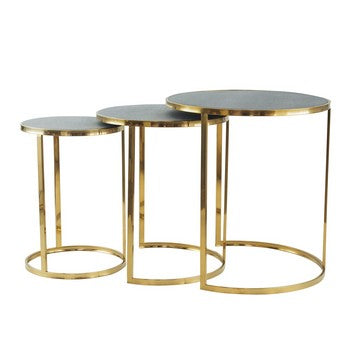 24, 22, 21 Inch Nesting Table, Gold Stainless Steel, Vegan Faux Leather Top By Casagear Home