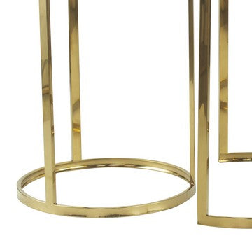 24 22 21 Inch Nesting Table Gold Stainless Steel Vegan Faux Leather Top By Casagear Home BM285183