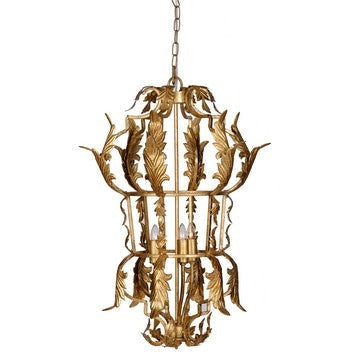 20 Inch Luxury Grade 3 Light Chandelier, Acanthus Leaf, Metal Gold Finish By Casagear Home