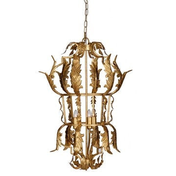 Chandelier | 20" | 3 Light | Acanthus Leaf Design | Gold Finish