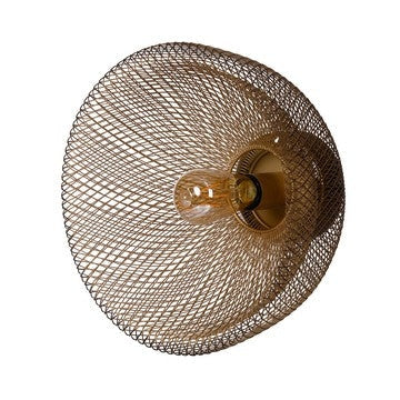 14 Inch Round Wall Mounted Lamp, Iron Mesh and Hardware, Gold Finished By Casagear Home