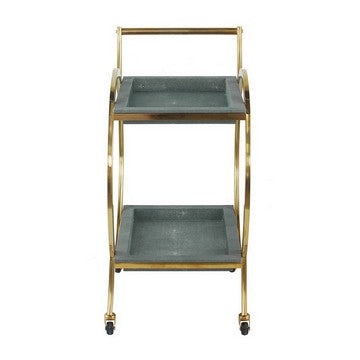 Sia 34 Inch Rolling Bar Cart Round Steel Frame Removable Trays Gray Gold By Casagear Home BM285193
