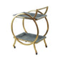Sia 34 Inch Rolling Bar Cart, Round Steel Frame, Removable Trays Gray, Gold By Casagear Home