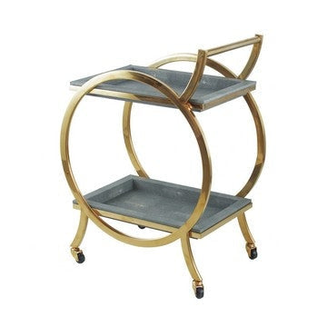 Sia Bar Cart | 34" | Rolling | Steel Frame | Removable Trays | Gray Gold