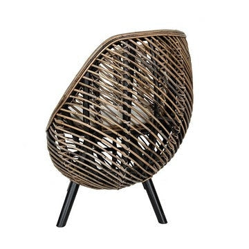 27 Inch Accent Chair Rattan Frame Curved Round Silhouette Brown Black By Casagear Home BM285199