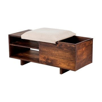 40 Inch Accent Storage Bench Sliding Cushion Top Modern Brown Wood By Casagear Home BM285207
