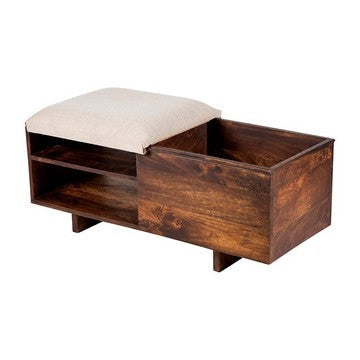 40 Inch Accent Storage Bench Sliding Cushion Top Modern Brown Wood By Casagear Home BM285207