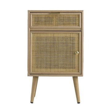 Keli 28 Inch Accent Cabinet 1 Drawer Pine Woven Rattan Design Natural By Casagear Home BM285208