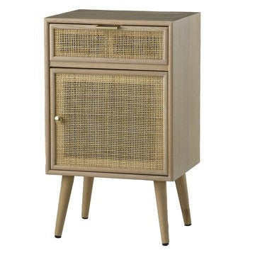 Keli 28 Inch Accent Cabinet, 1 Drawer, Pine, Woven Rattan Design, Natural By Casagear Home