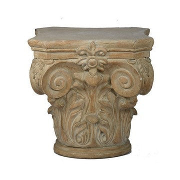 18 Inch Column Pedestal Classic Carved Scrollwork Floral Antique White By Casagear Home BM285209