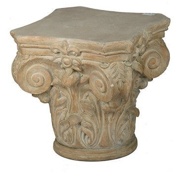 18 Inch Column Pedestal Classic Carved Scrollwork Floral Antique White By Casagear Home BM285209