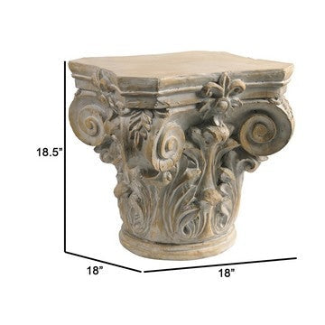 18 Inch Column Pedestal Classic Carved Scrollwork Floral Antique White By Casagear Home BM285209
