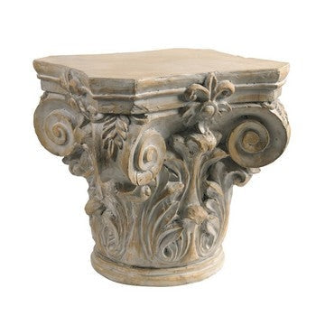 18 Inch Column Pedestal, Classic Carved Scrollwork, Floral, Antique White By Casagear Home