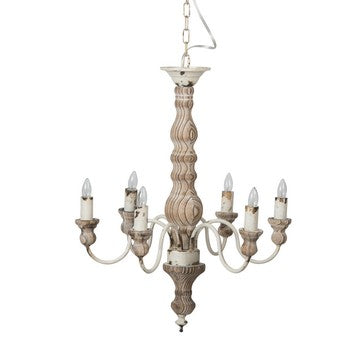 Kol Chandelier | 22" | 6 Light | Fir Wood Iron | Antique White