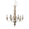Kol 22 Inch Traditional 6 Light Chandelier, Fir Wood, Iron, Antique White By Casagear Home