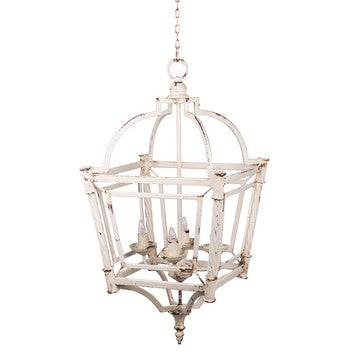 Chandelier | 18" | Birdcage Design | Iron | Antique White