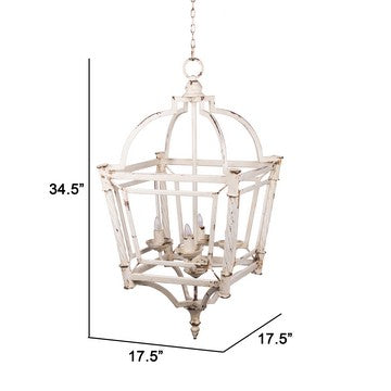 18 Inch Chandelier Birdcage Design Iron Farmhouse Weathered Antique White By Casagear Home BM285215