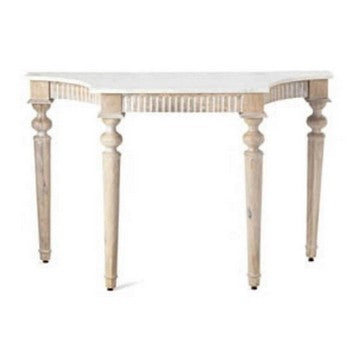 46 Inch Console Sofa Table, Sleek Marble Top, Turned Legs, Wood, Brown By Casagear Home