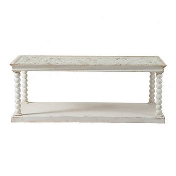 48 Inch Coffee Table Rectangular Glass Top Scroll Design Vintage White By Casagear Home BM285217