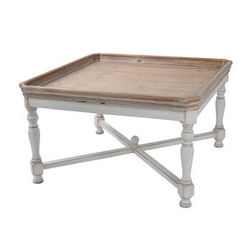Fin 33 Inch Coffee Table, Tray Top, Rustic Fir Wood, Antique White, Brown By Casagear Home