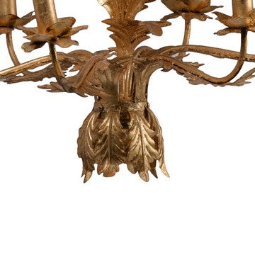 26 Inch 6 Light Chandelier Iron Cascading Leaves Vintage Classic Gold By Casagear Home BM285222