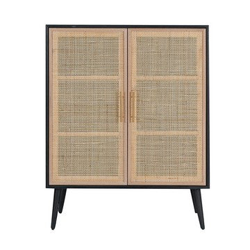 Dana 40 Inch Storage Cabinet Wood Frame 2 Shelves 2 Rattan Doors Black By Casagear Home BM285226