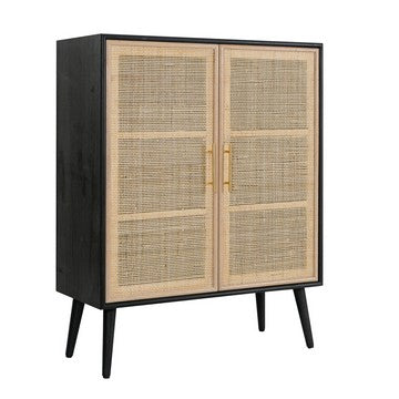 Dana Storage Cabinet | 40" | Wood | 2 Shelves | Rattan Doors | Black