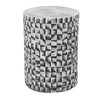 18 Inch Stool Table, Ceramic, Cylindrical, Textured Geometry, Outdoor, Gray By Casagear Home