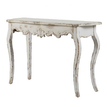 30 Inch Console Table, Fir Wood, Rectangle, Curved Legs, Distressed White By Casagear Home