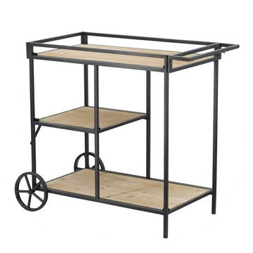 Bar Cart | 32" | 3 Tier | Fir Shelves | Iron Frame | Black Brown