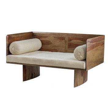 Enid 55 Inch Two Seater Sofa Bench, Modern Rustic Wood Frame, Brown By Casagear Home