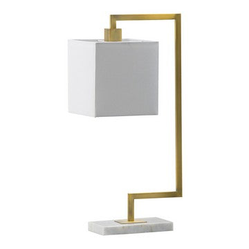 25 Inch Modern Geometric Table Lamp, Square Shade, White Marble Base, Gold By Casagear Home