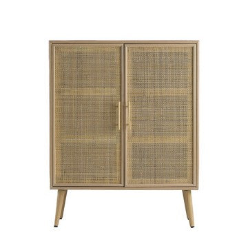 Dana 40 Inch Storage Cabinet Wood Frame 2 Shelves 2 Rattan Doors Brown By Casagear Home BM285261