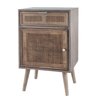 Pia Accent Cabinet | 28" | 1 Drawer | Pine Wood | Rattan Door | Brown