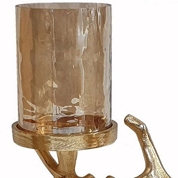 16 Inch 3 Pillar Candle Holder Aluminum Accented Frosted Glass Gold By Casagear Home BM285263