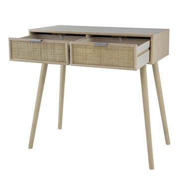Pia 32 Inch Wood Console Table 2 Drawers Woven Rattan Natural Brown By Casagear Home BM285265