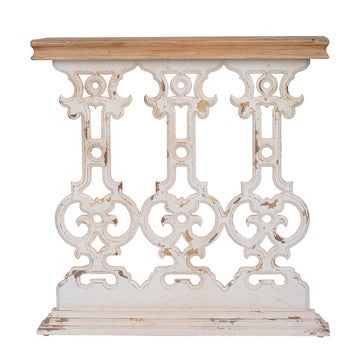 32 Inch Console Table, Fir Wood, Traditional, Scrollwork, Whitewash, Brown By Casagear Home