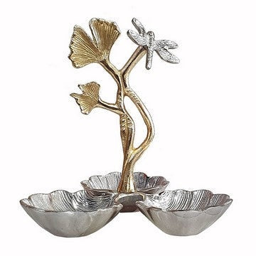 Keva 9 Inch Decorative Bowl, Curved Leaf Design, 2 Tone Gold, Silver Finish By Casagear Home