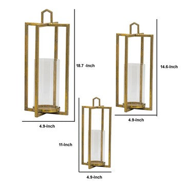 19 15 11 Inch Lanterns Set of 3 Tea Light Glass Holders Modern Gold By Casagear Home BM285278