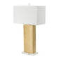 16 Inch Modern Table Lamp, White Rectangular Shade, Acrylic Base, Gold By Casagear Home